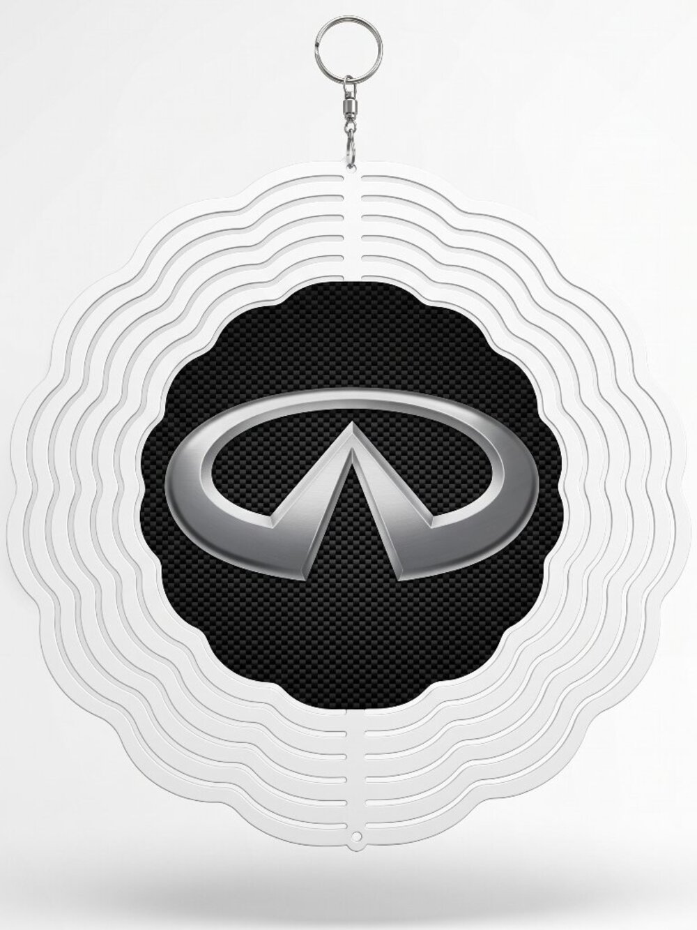10" Infiniti Logo Kinetic Wind Spinner - White Metal Hanging Yard Decor